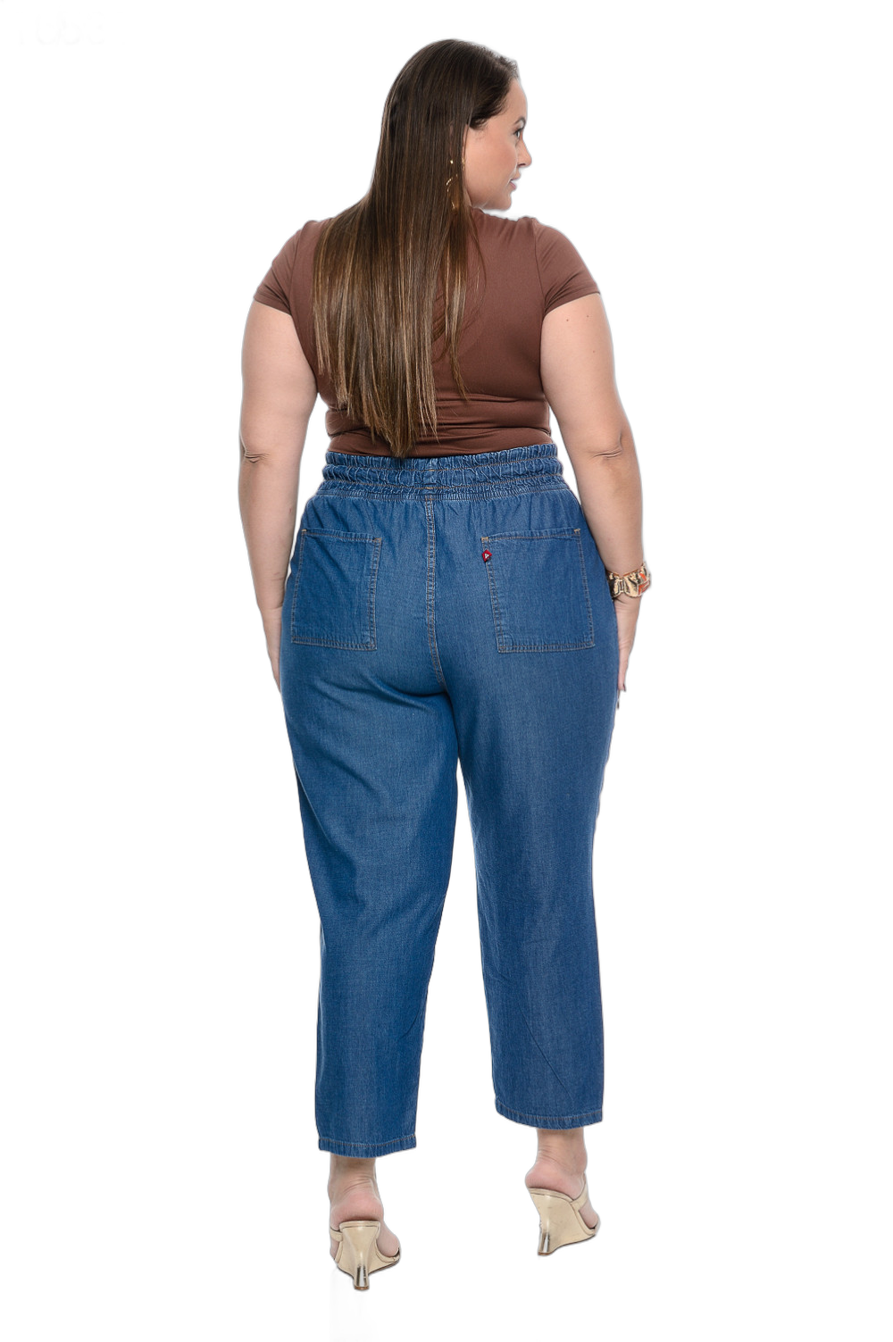 Calça Feminino Plus Size Jogger Tencel Cordão Tecido Cambos