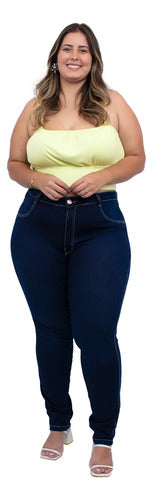 Calça Jeans Skinny Plus Size Básica Lycra Cintura Alta