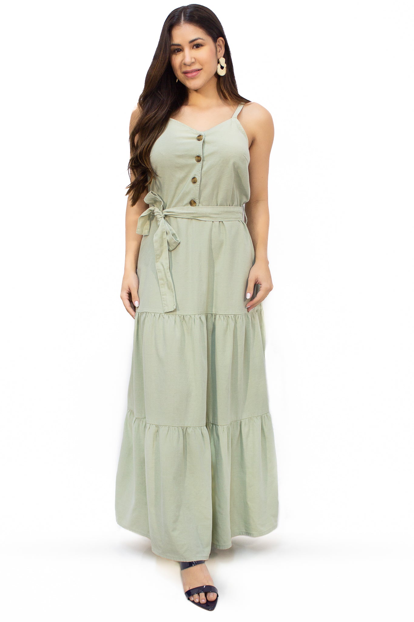 Vestido Sarja Longo com Cinto