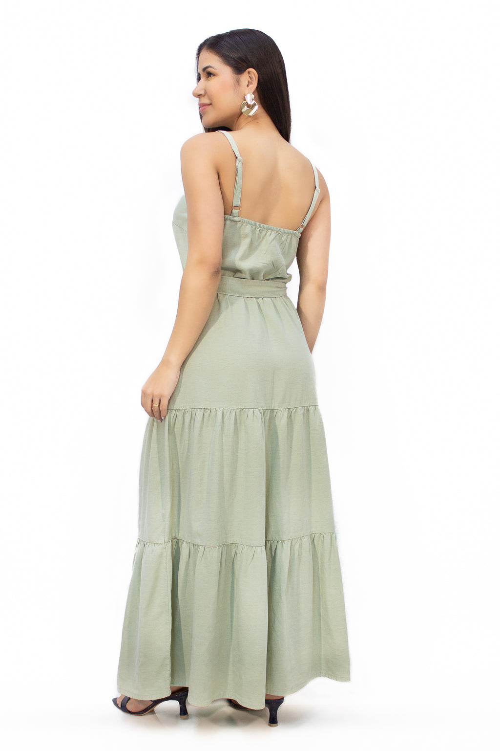 Vestido Sarja Longo com Cinto