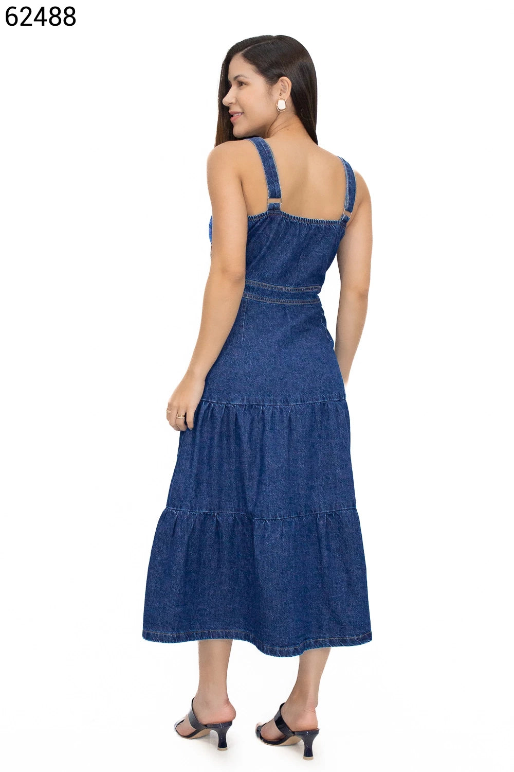 Vestido Jeans Midi Com Botões Frontais