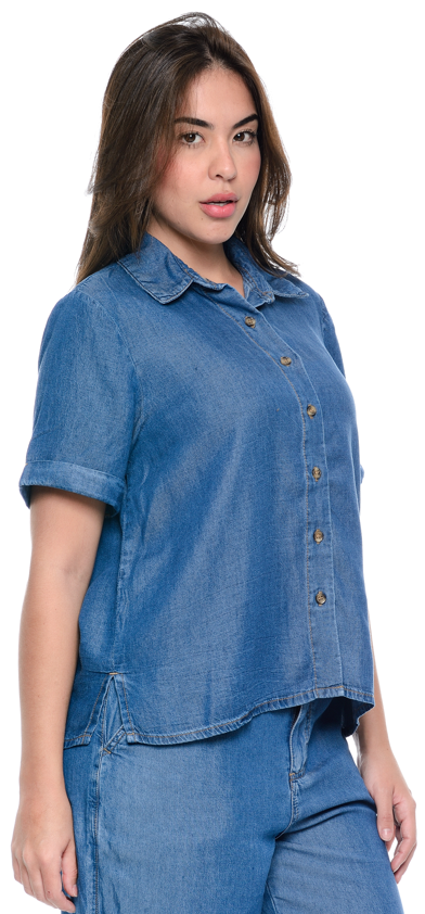 Camisa Feminino Manga Curta Regular Básico Tencel Cambos