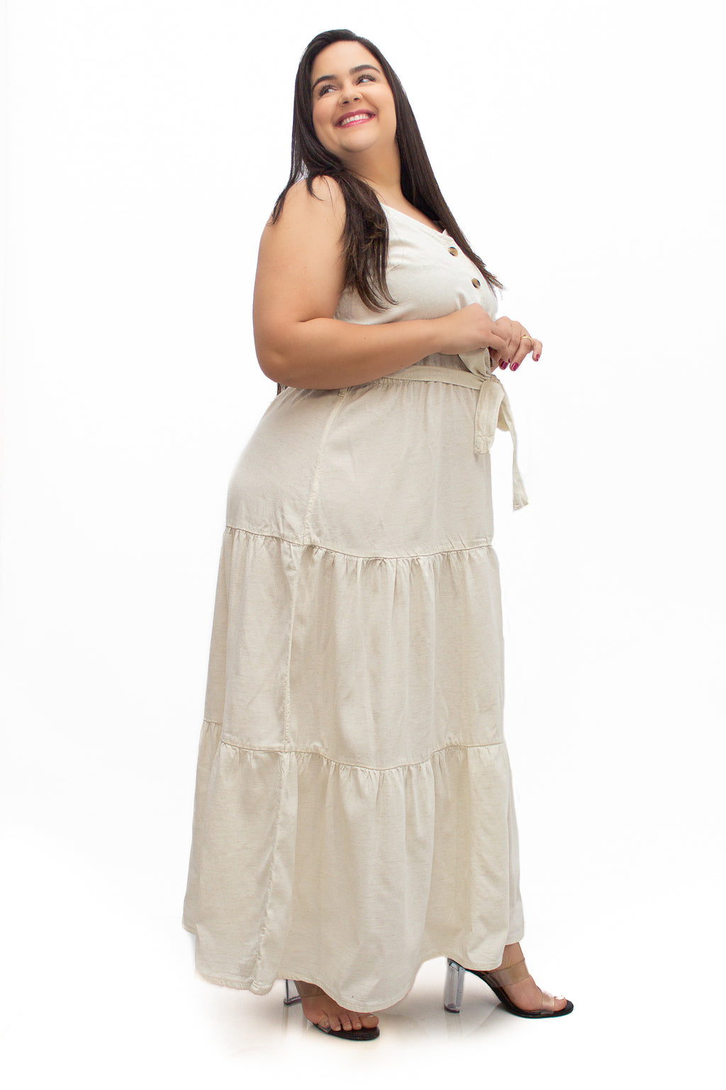 Vestido Plus Size Longo com Cinto