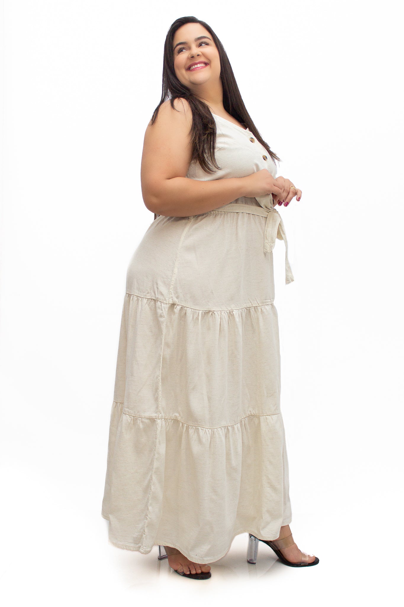 Vestido Plus Size Longo com Cinto