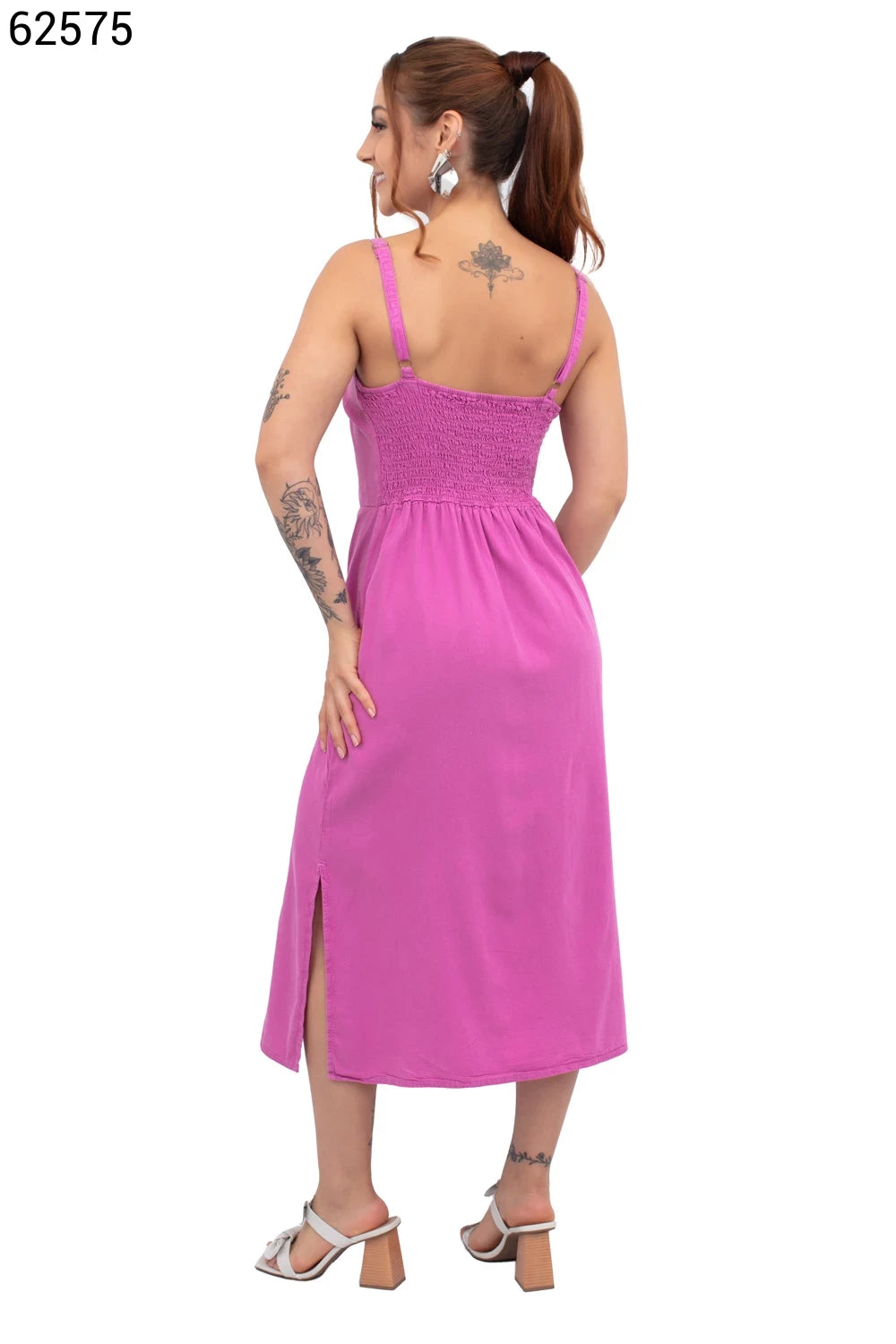 VESTIDO MIDI DECOTE V LASTEX FEMININO ALÇA CAMBOS JEANS