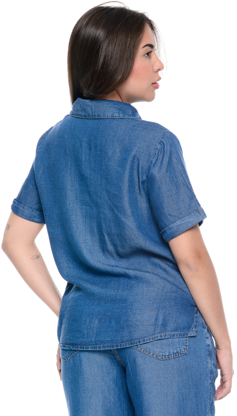 Camisa Feminino Manga Curta Regular Básico Tencel Cambos