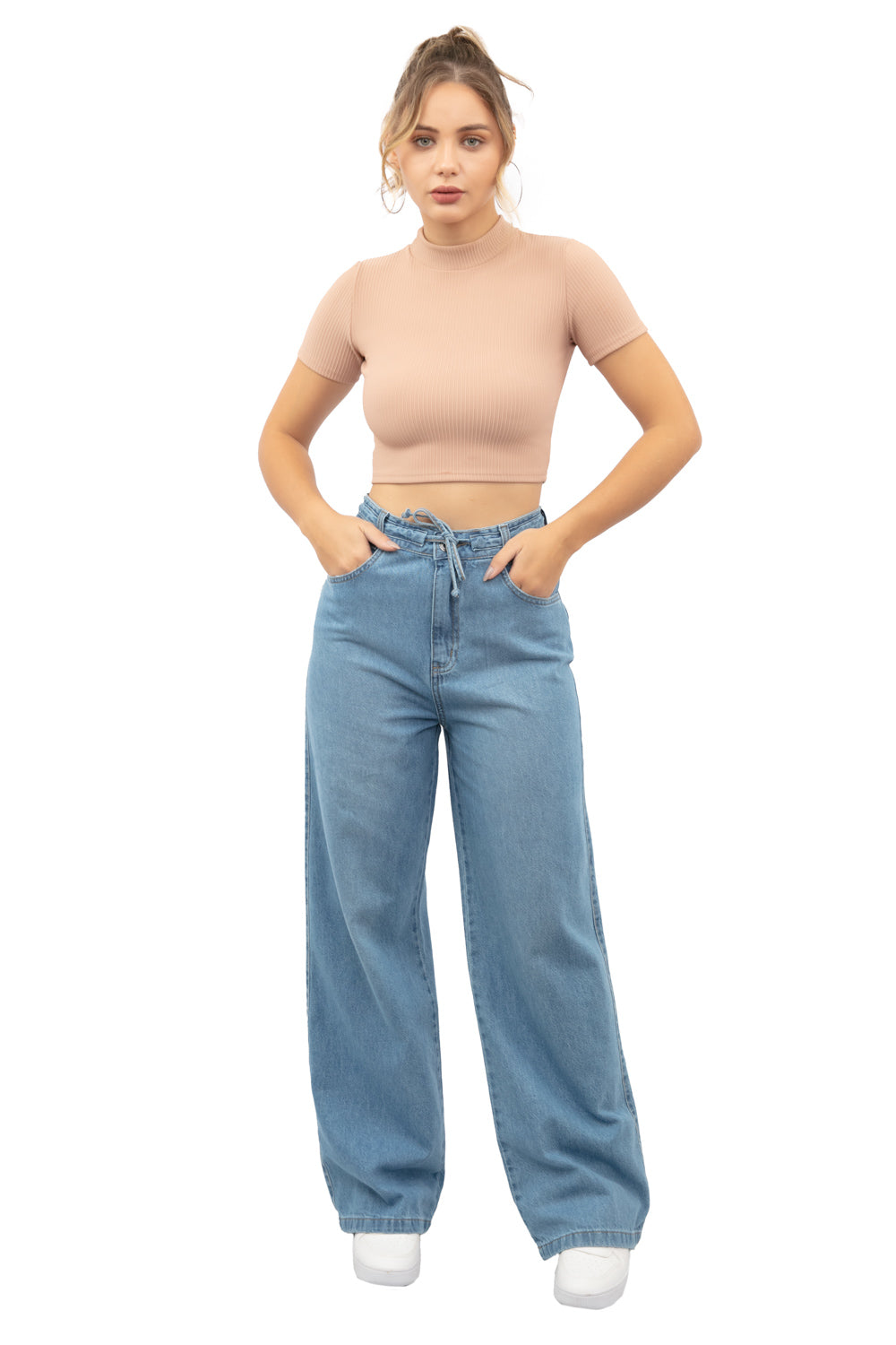 Calça Feminina Wide Leg com Canaleta e Cordão