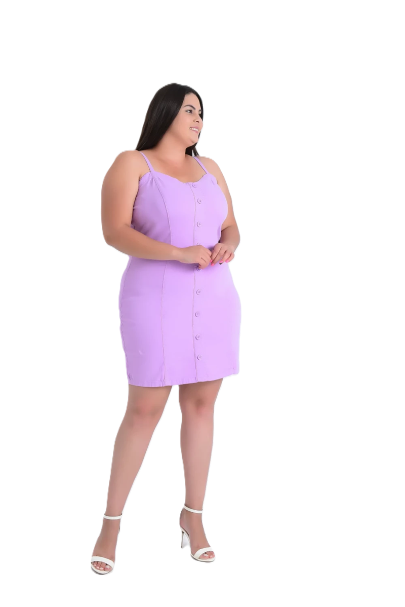 Vestido Feminino Plus Size Justo Curto Botões Cores Sortidas