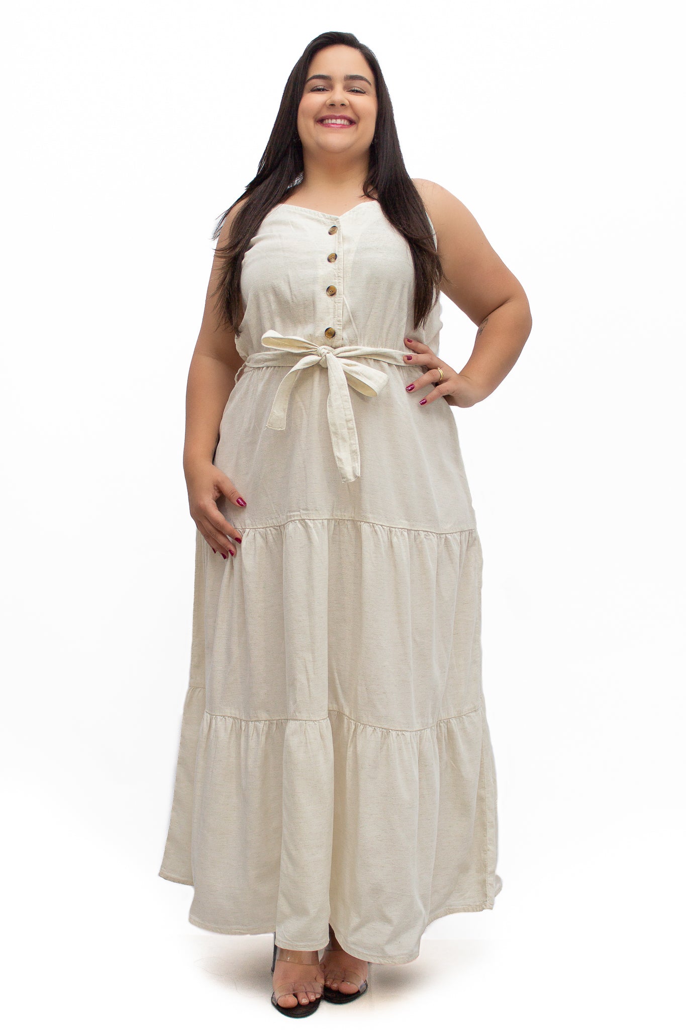 Vestido Plus Size Longo com Cinto