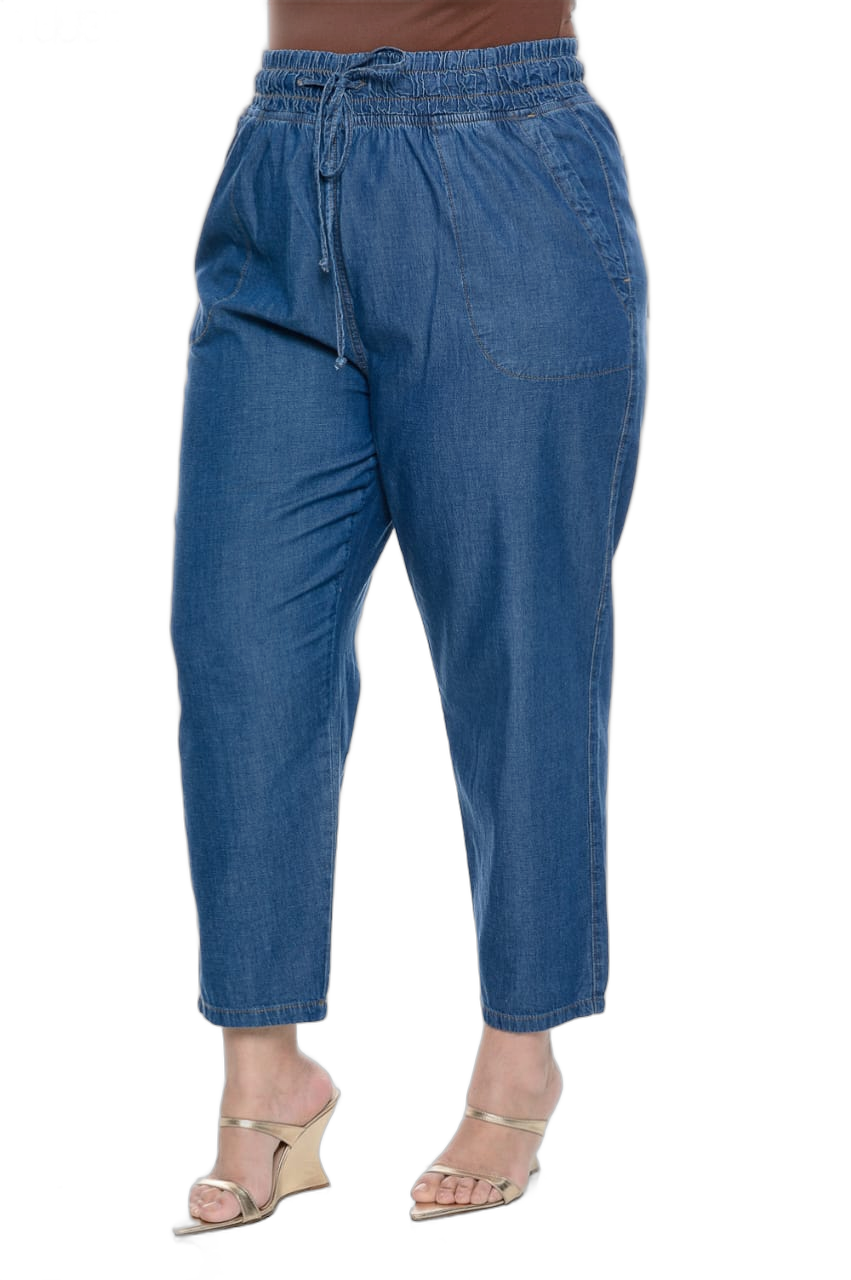 Calça Feminino Plus Size Jogger Tencel Cordão Tecido Cambos