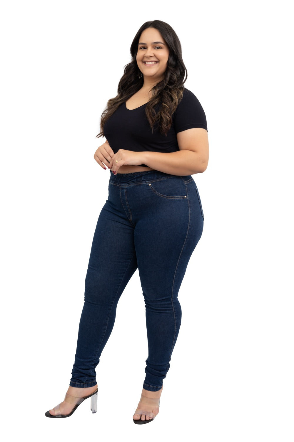 CALÇA JEGGING JEANS BÁSICA CINTURA ALTA FEMININA PLUS SIZE - CAMBOS JEANS