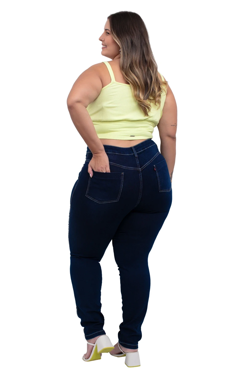 CALÇA JEANS SKINNY PLUS SIZE BÁSICA LYCRA CINTURA ALTA