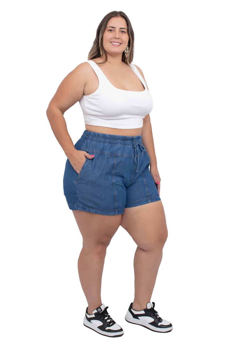 SHORTS CURTO BERMUDA PLUS SOLTINHA CÓS ELÁSTICO E CORDÃO