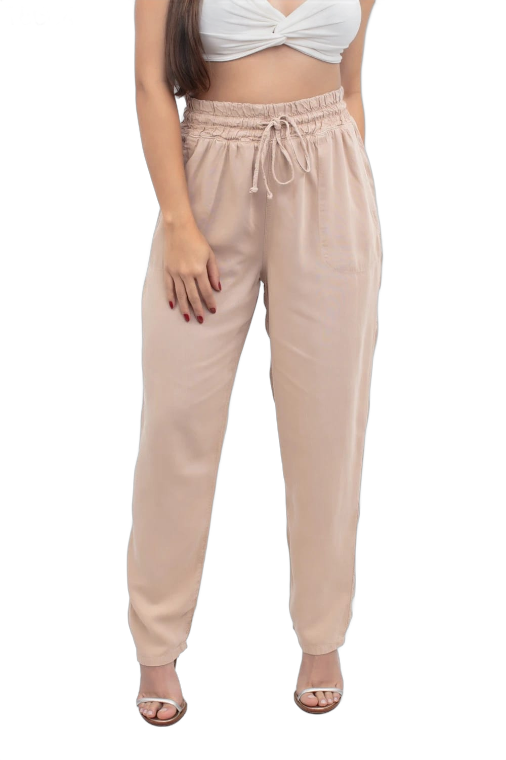 Calça Feminino Jogger  Tencel Elástico Cordão Tecido Cambos