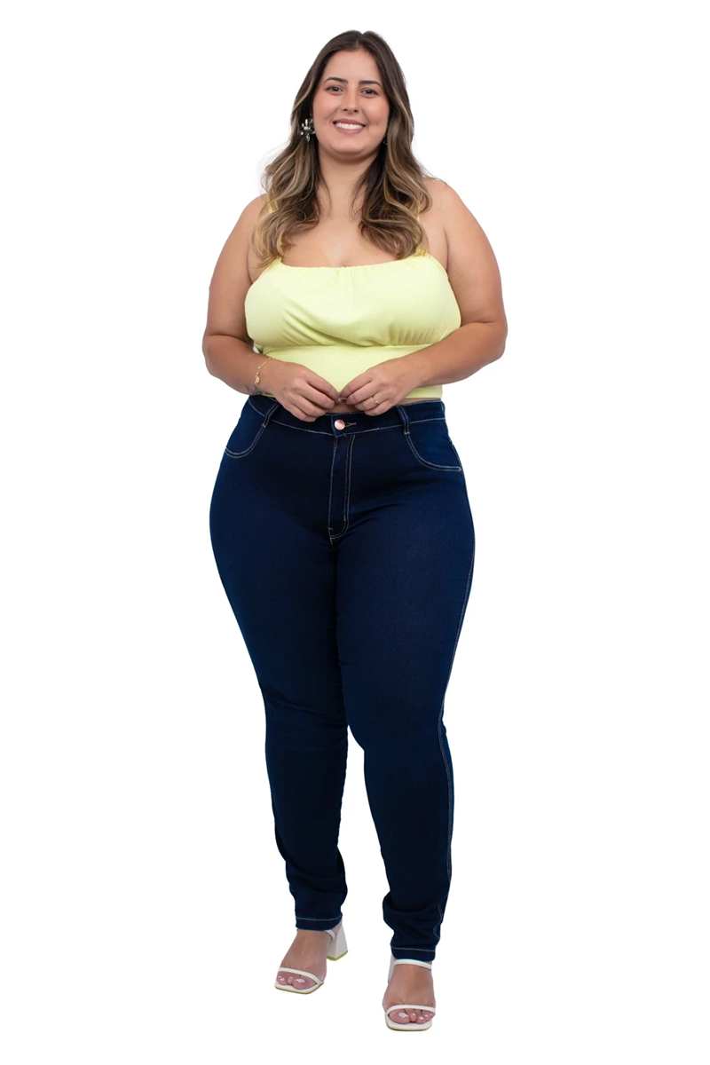 CALÇA JEANS SKINNY PLUS SIZE BÁSICA LYCRA CINTURA ALTA