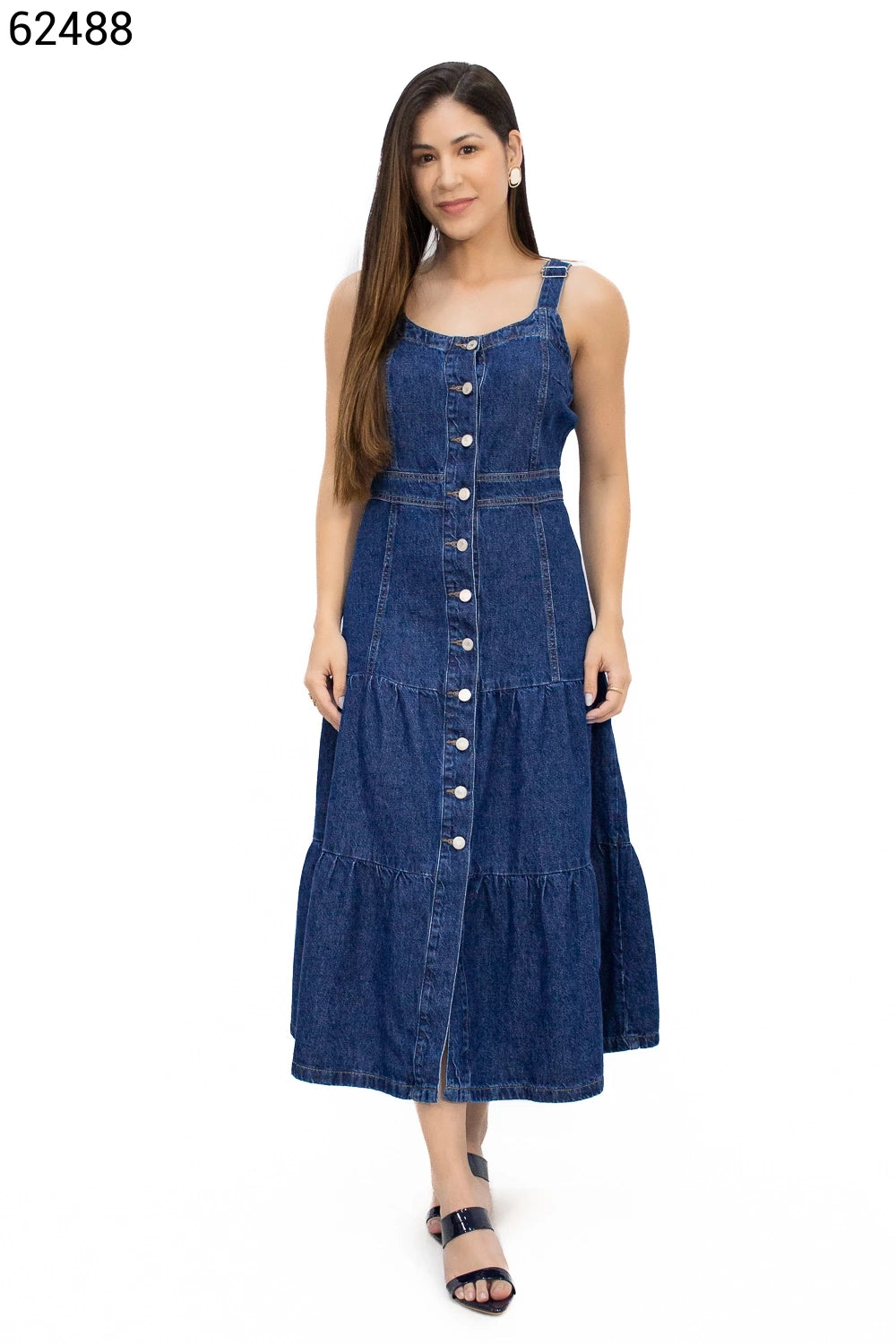 Vestido Jeans Midi Com Botões Frontais