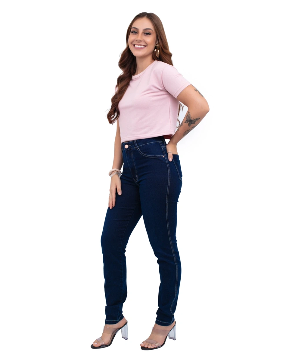 Calça Jeans Feminina Super Lycra Skinny Cintura Alta