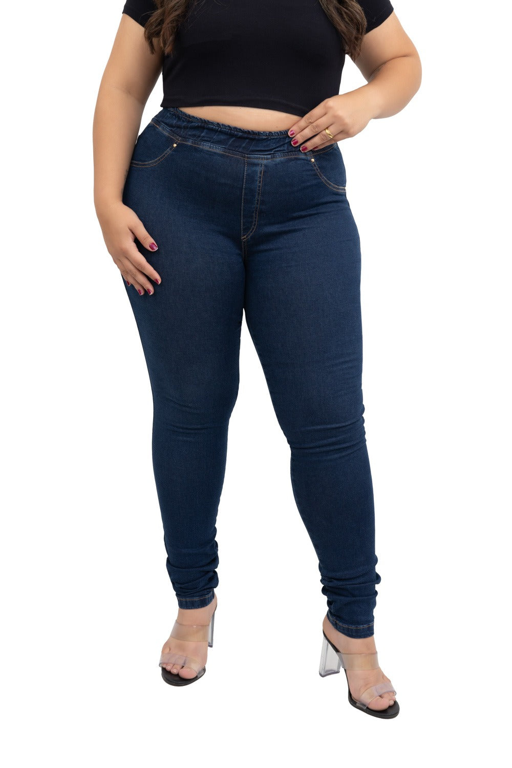 CALÇA JEGGING JEANS BÁSICA CINTURA ALTA FEMININA PLUS SIZE - CAMBOS JEANS