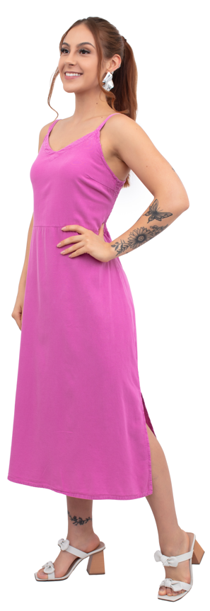 VESTIDO MIDI DECOTE V LASTEX FEMININO ALÇA CAMBOS JEANS
