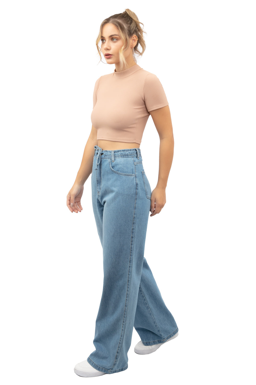 Calça Feminina Wide Leg com Canaleta e Cordão
