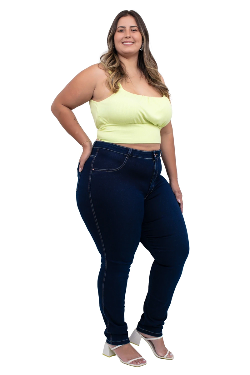 CALÇA JEANS SKINNY PLUS SIZE BÁSICA LYCRA CINTURA ALTA