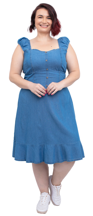 Vestido Plus Size Tencel Curto Lastex Saia Com Babado Cambos