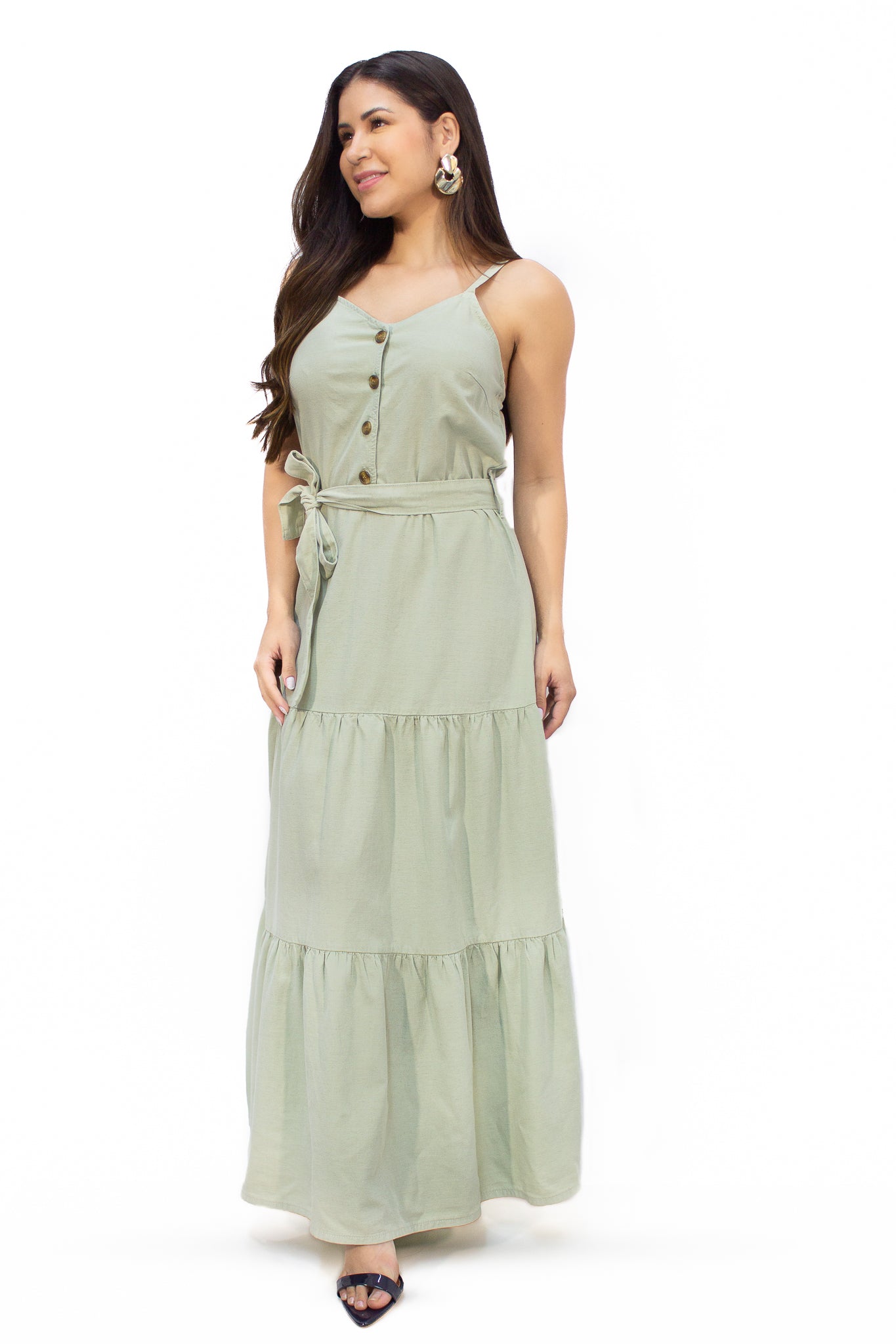 Vestido Sarja Longo com Cinto