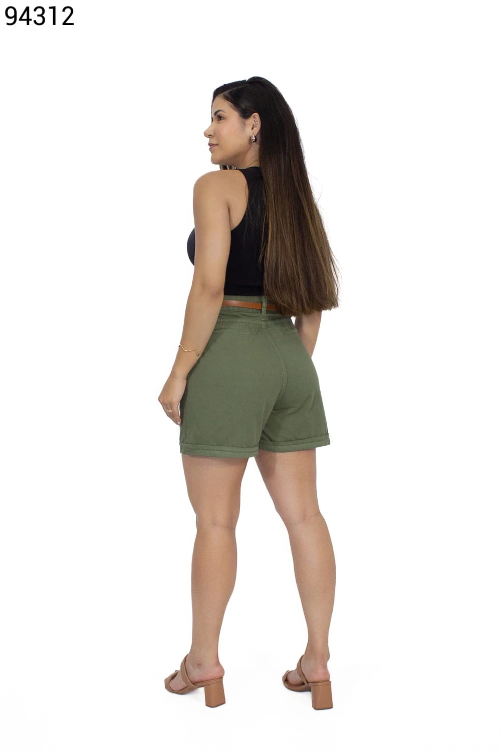 SHORTS FEMININO CURTO SARJA RETO COM CINTO E BOLSOS