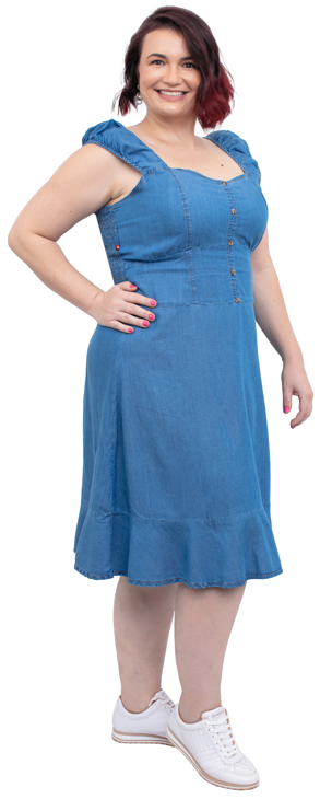 Vestido Plus Size Tencel Curto Lastex Saia Com Babado Cambos