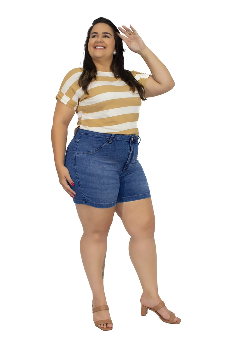 SHORTS JEANS FEMININO BÁSICO CURTO VERSÁTIL PLUS SIZE
