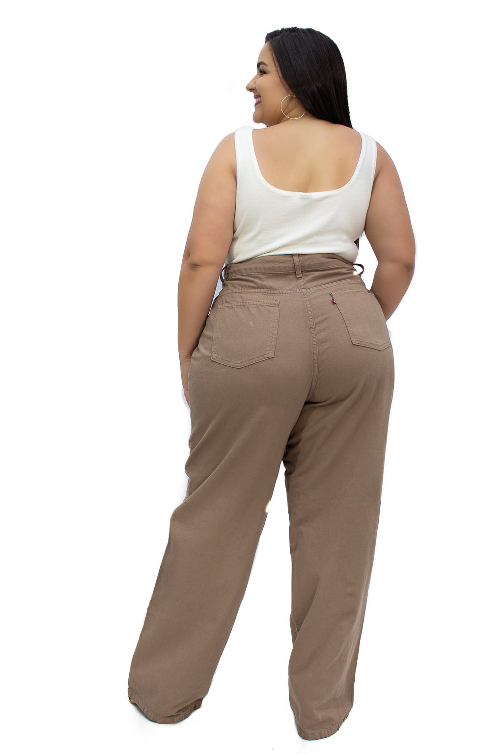 Calça Feminina Plus Size Wide Leg Slim com Cordão no Cós