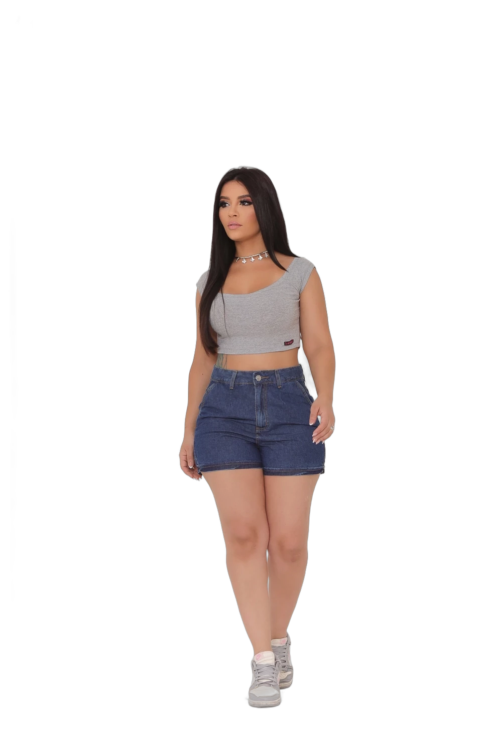 Short Sarja Curto com Bolso Faca e Barra Dobrada