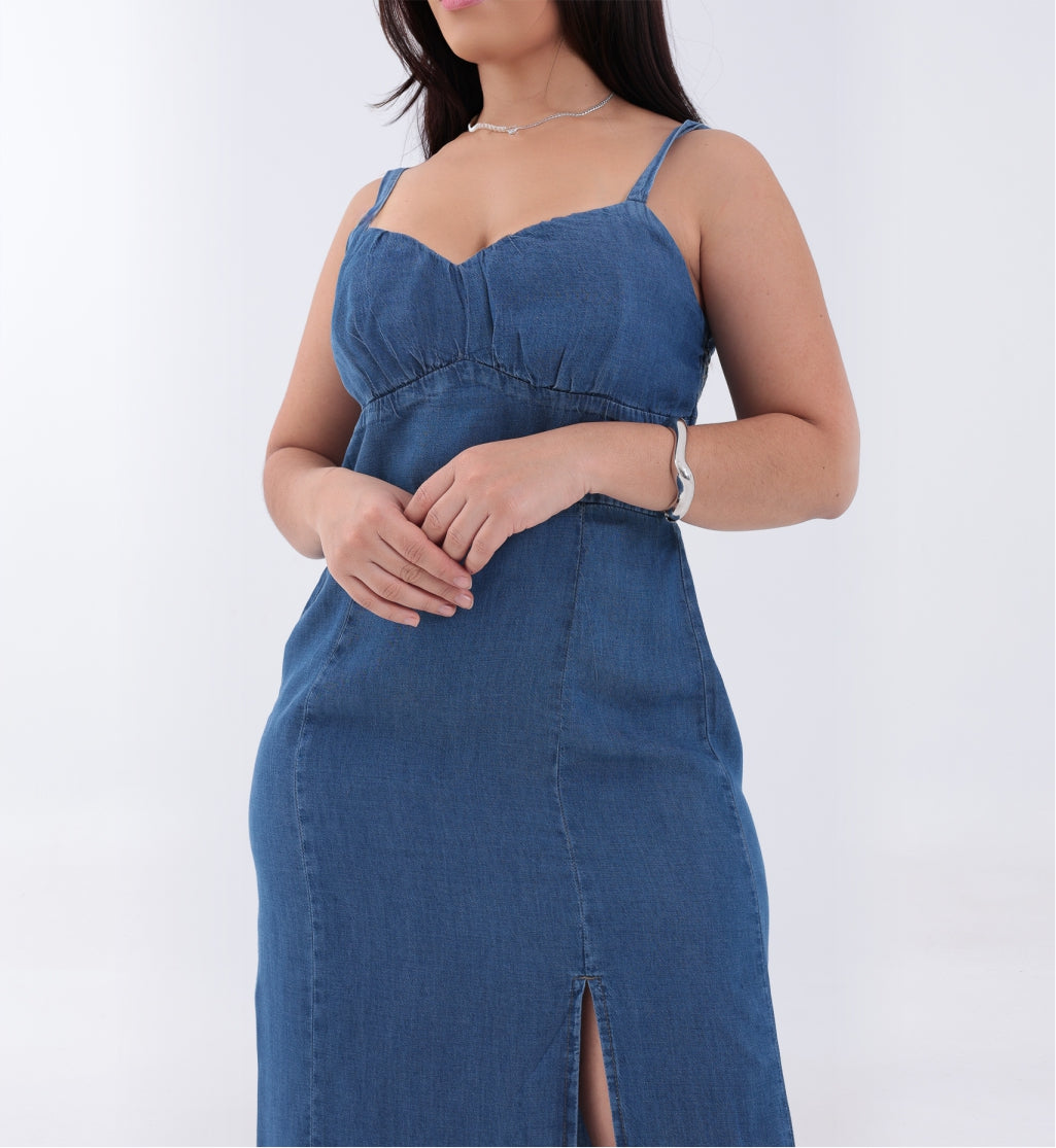Vestido Jeans Midi com Fenda