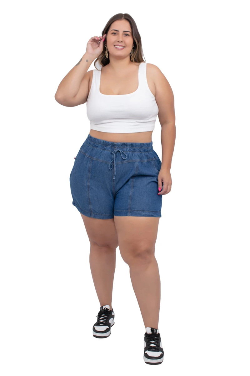 SHORTS CURTO BERMUDA PLUS SOLTINHA CÓS ELÁSTICO E CORDÃO
