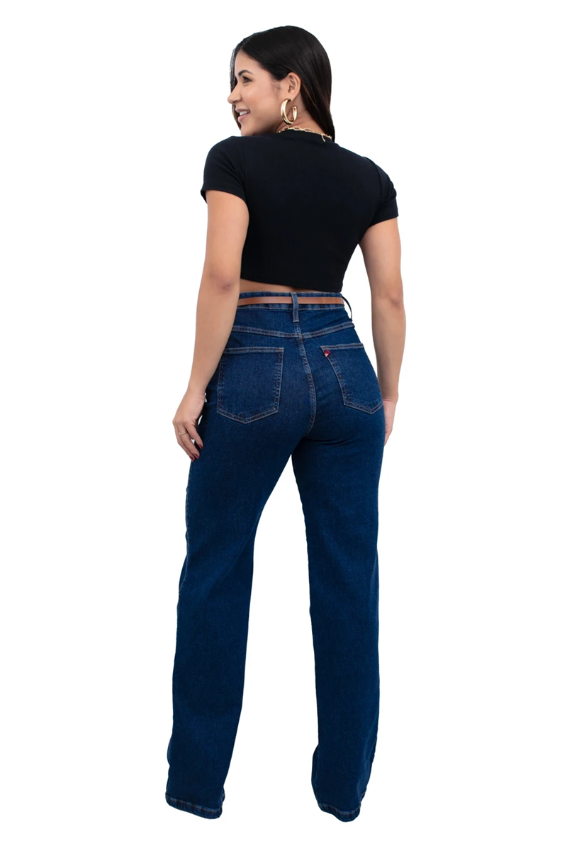 CALÇA FEMININA WIDE LEG LYCRA BÁSICA CINTO CAMBOS JEANS