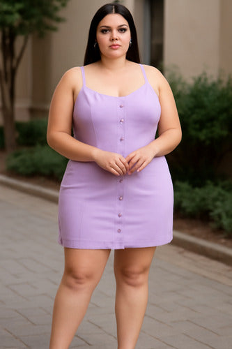 Vestido Feminino Plus Size Justo Curto Botões Cores Sortidas