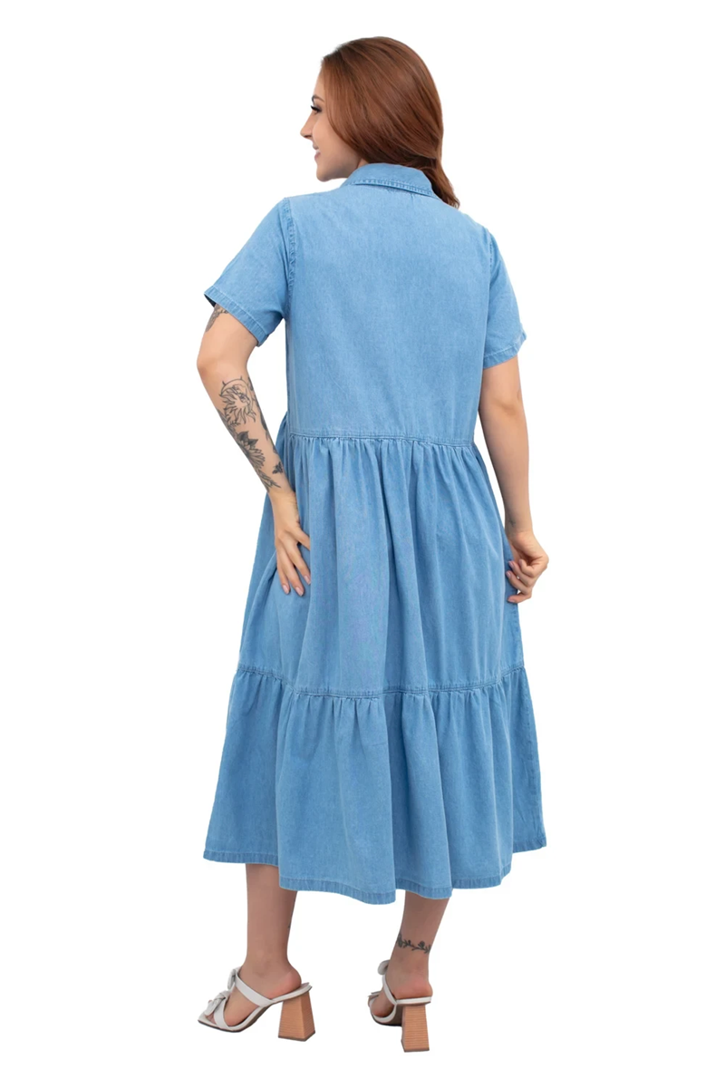 VESTIDO MIDI MARIAS DECOTE V ADULTO SARJA CLARO CAMBOS JEANS