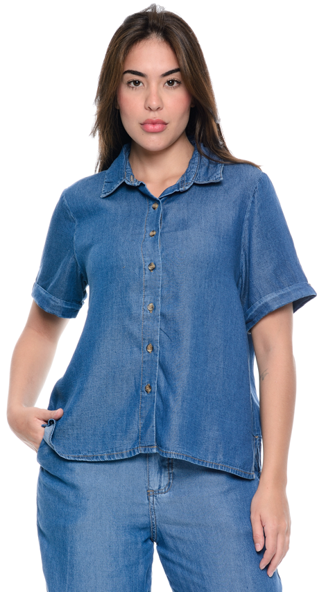 Camisa Feminino Manga Curta Regular Básico Tencel Cambos