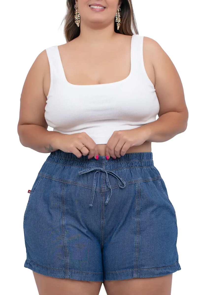 SHORTS CURTO BERMUDA PLUS SOLTINHA CÓS ELÁSTICO E CORDÃO