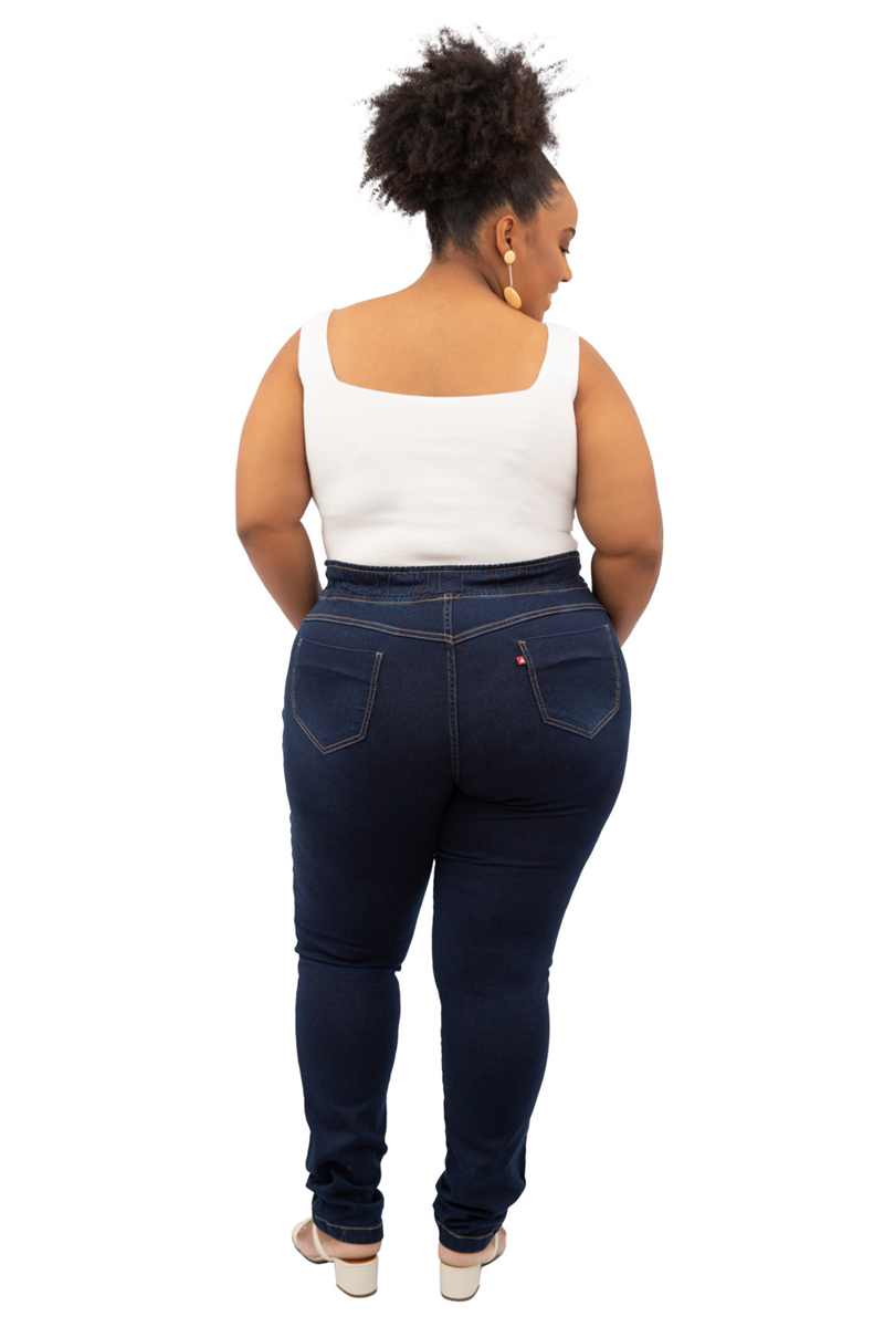 CALÇA JEGGING JEANS BÁSICA CINTURA ALTA FEMININA PLUS SIZE