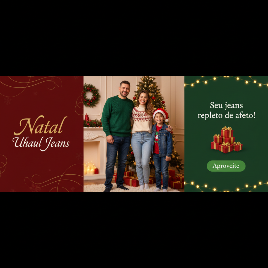 Adicionar o texto:
Seu jeans repleto de afeto!
Acima da caixa de presente, reduzir a proporção das caixas