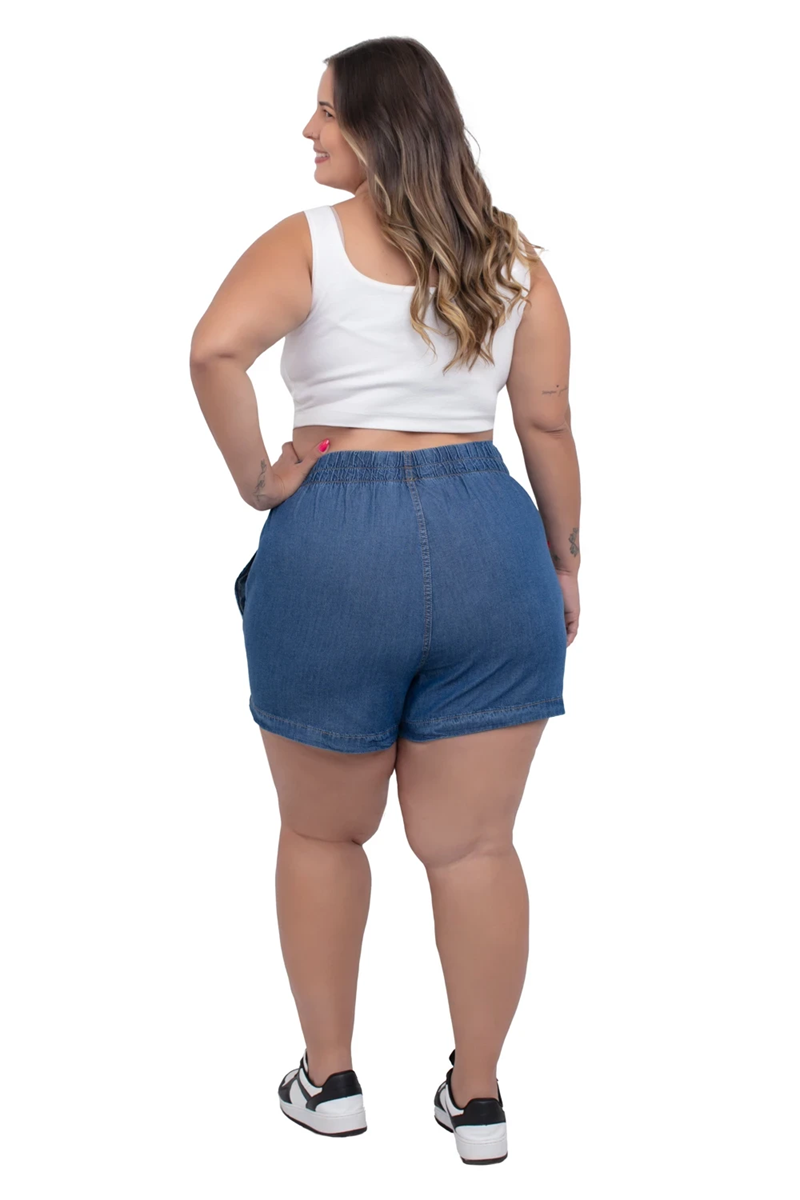 SHORTS CURTO BERMUDA PLUS SOLTINHA CÓS ELÁSTICO E CORDÃO