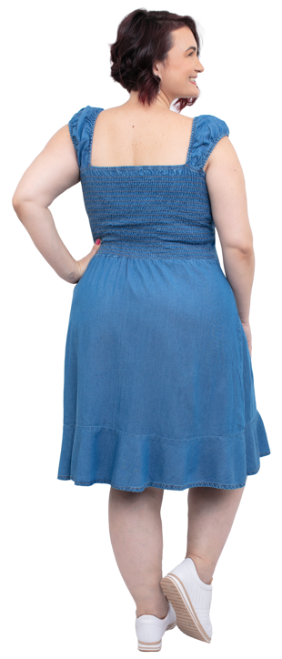 Vestido Plus Size Tencel Curto Lastex Saia Com Babado Cambos