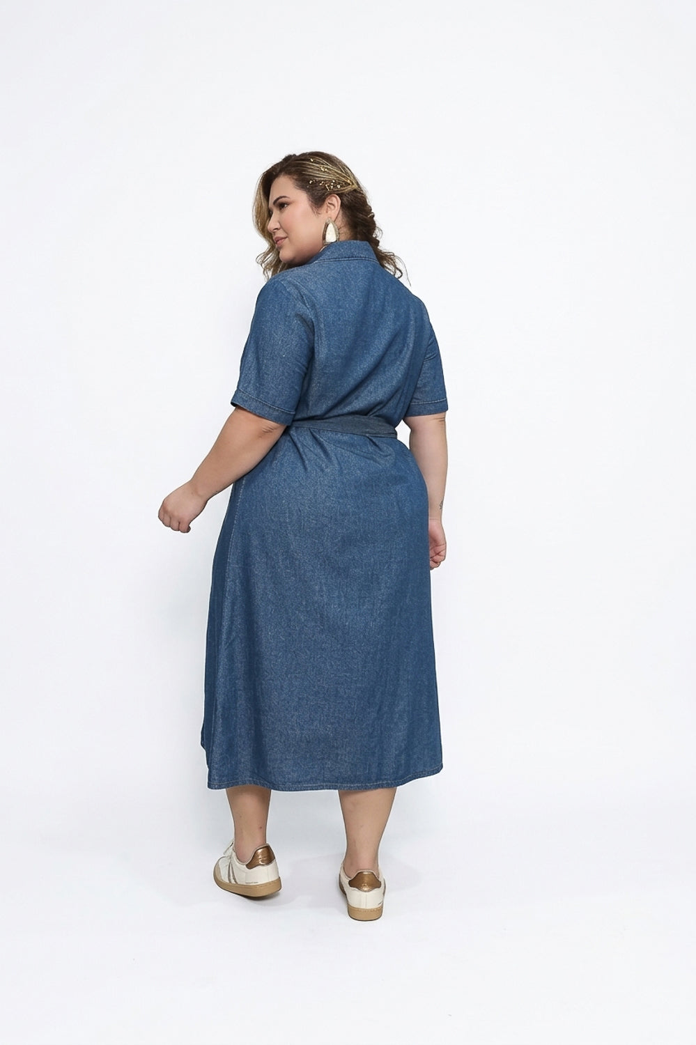 Vestido Midi Plus Size Tencel Cinto Do Próprio Tecido Cambos