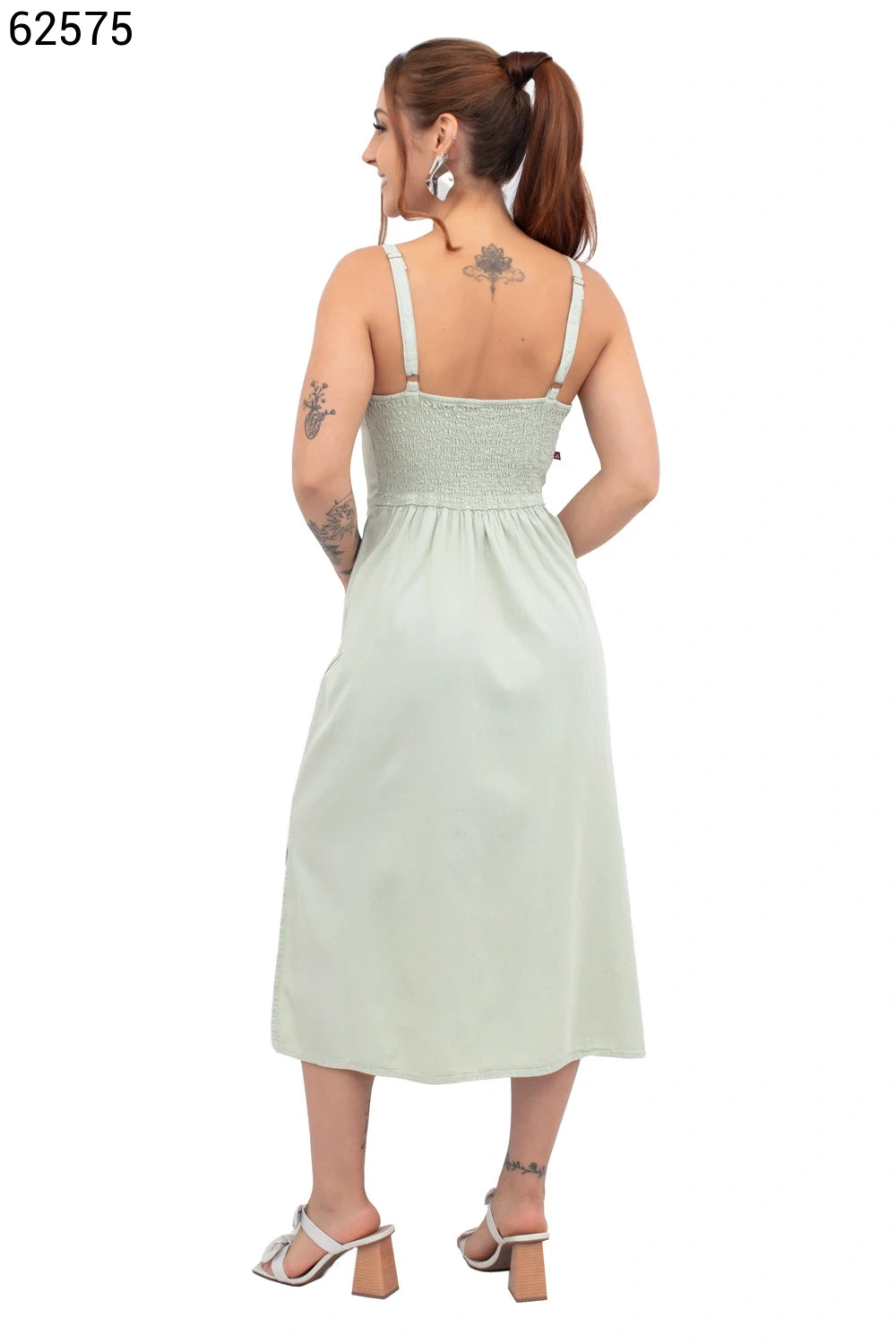 VESTIDO MIDI DECOTE V LASTEX FEMININO ALÇA CAMBOS JEANS