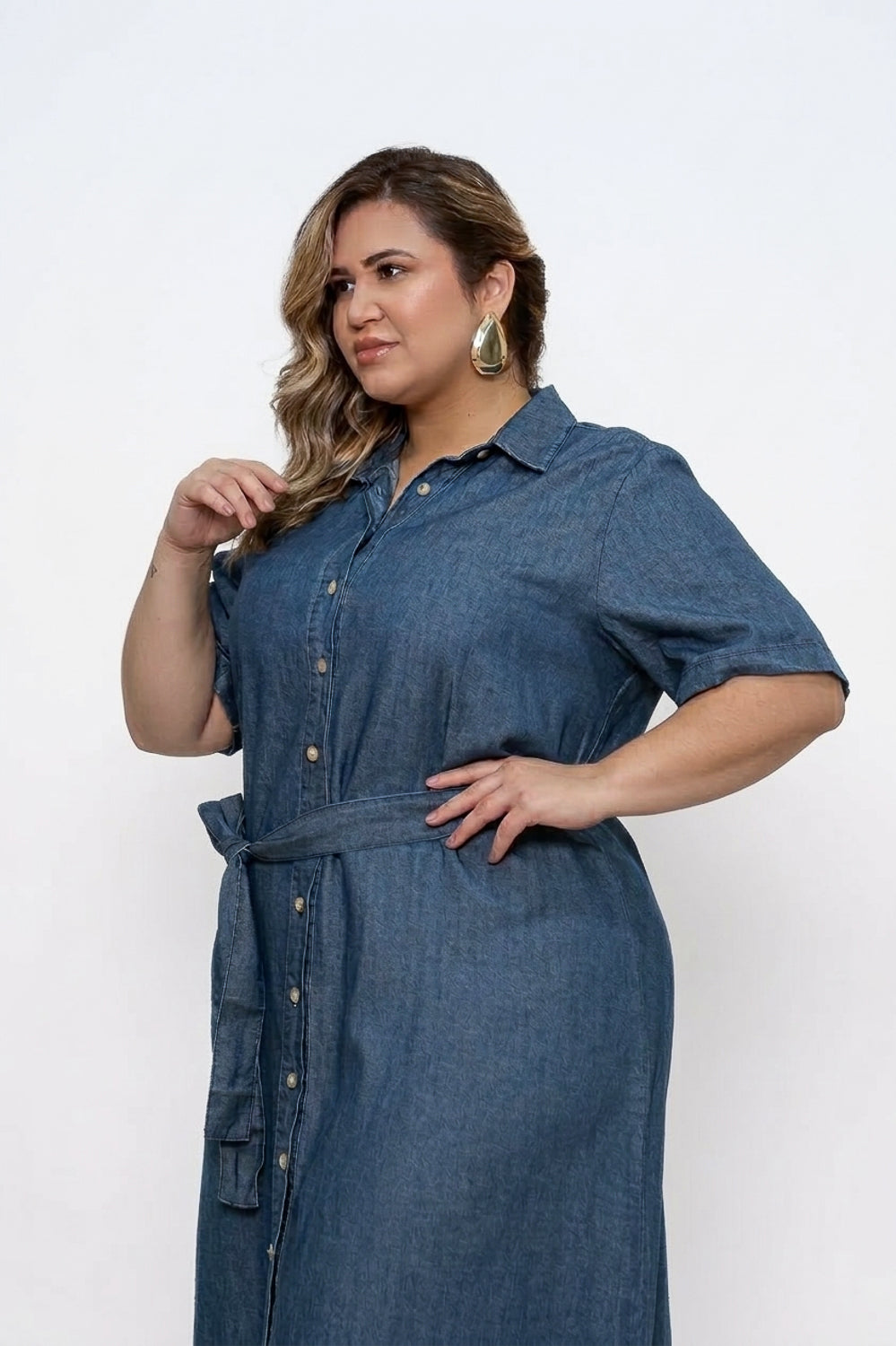 Vestido Midi Plus Size Tencel Cinto Do Próprio Tecido Cambos