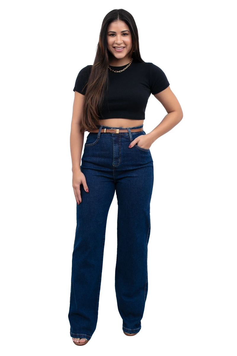 CALÇA FEMININA WIDE LEG LYCRA BÁSICA CINTO CAMBOS JEANS
