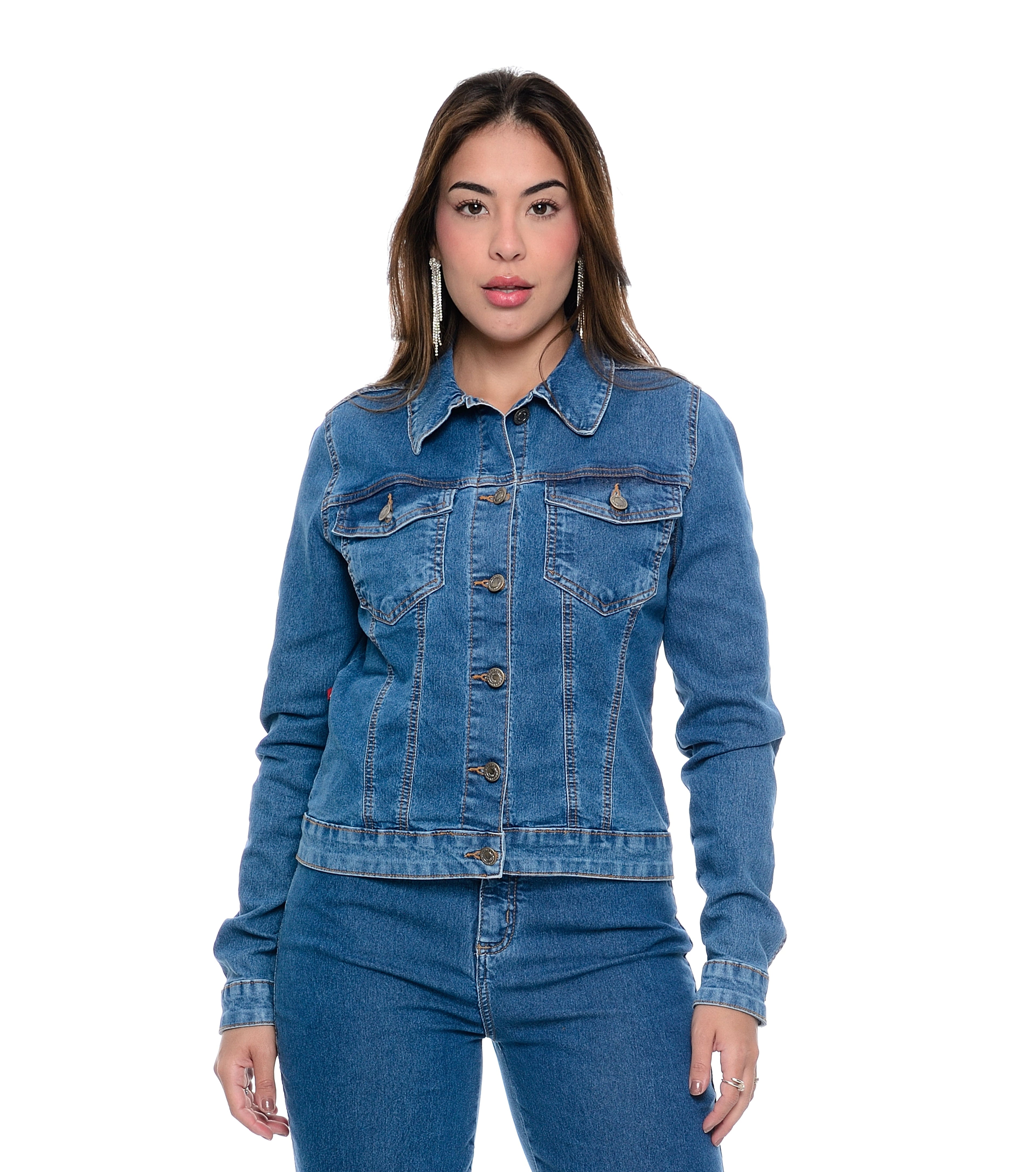 Jaqueta Feminina Tradicional Com Bolso e Lapela Jeans Cambos
