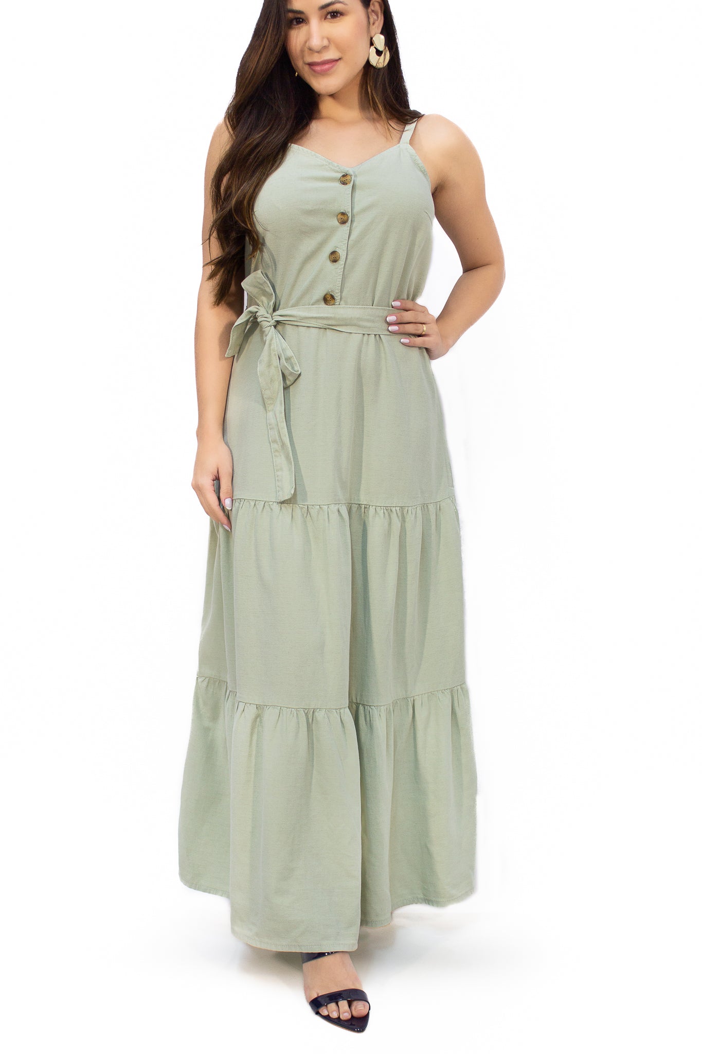 Vestido Sarja Longo com Cinto