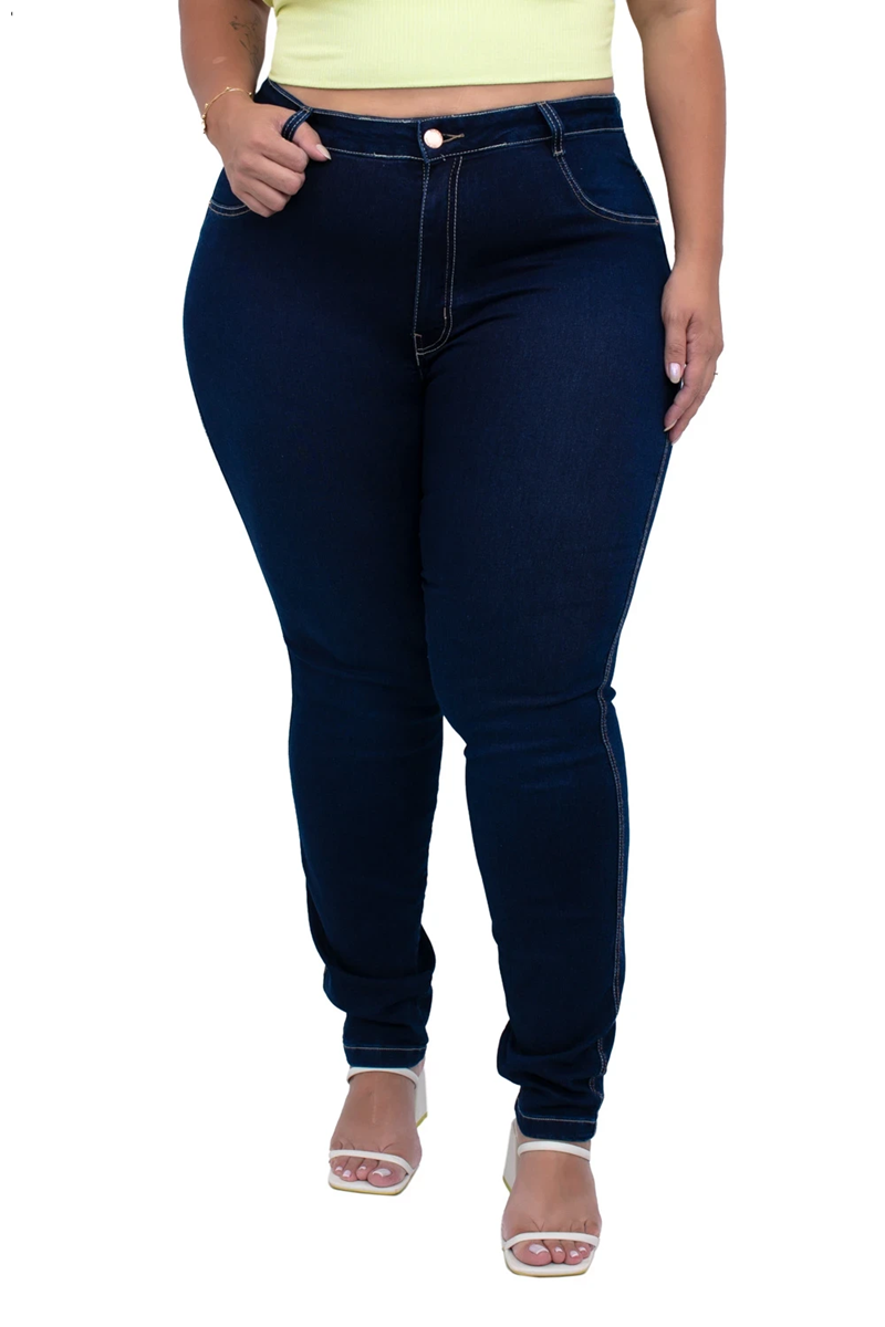 CALÇA JEANS SKINNY PLUS SIZE BÁSICA LYCRA CINTURA ALTA